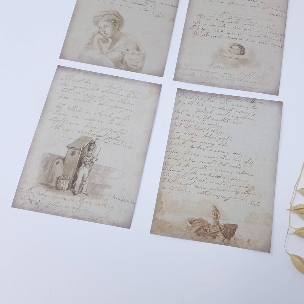 Old diary ephemera paper | 7,4 x 10,5 cm | 3×8 designs