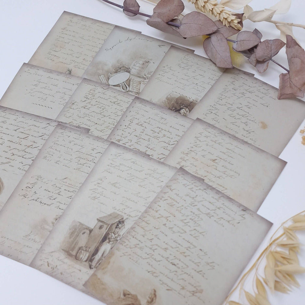 Old diary ephemera paper | 7,4 x 10,5 cm | 3×8 designs