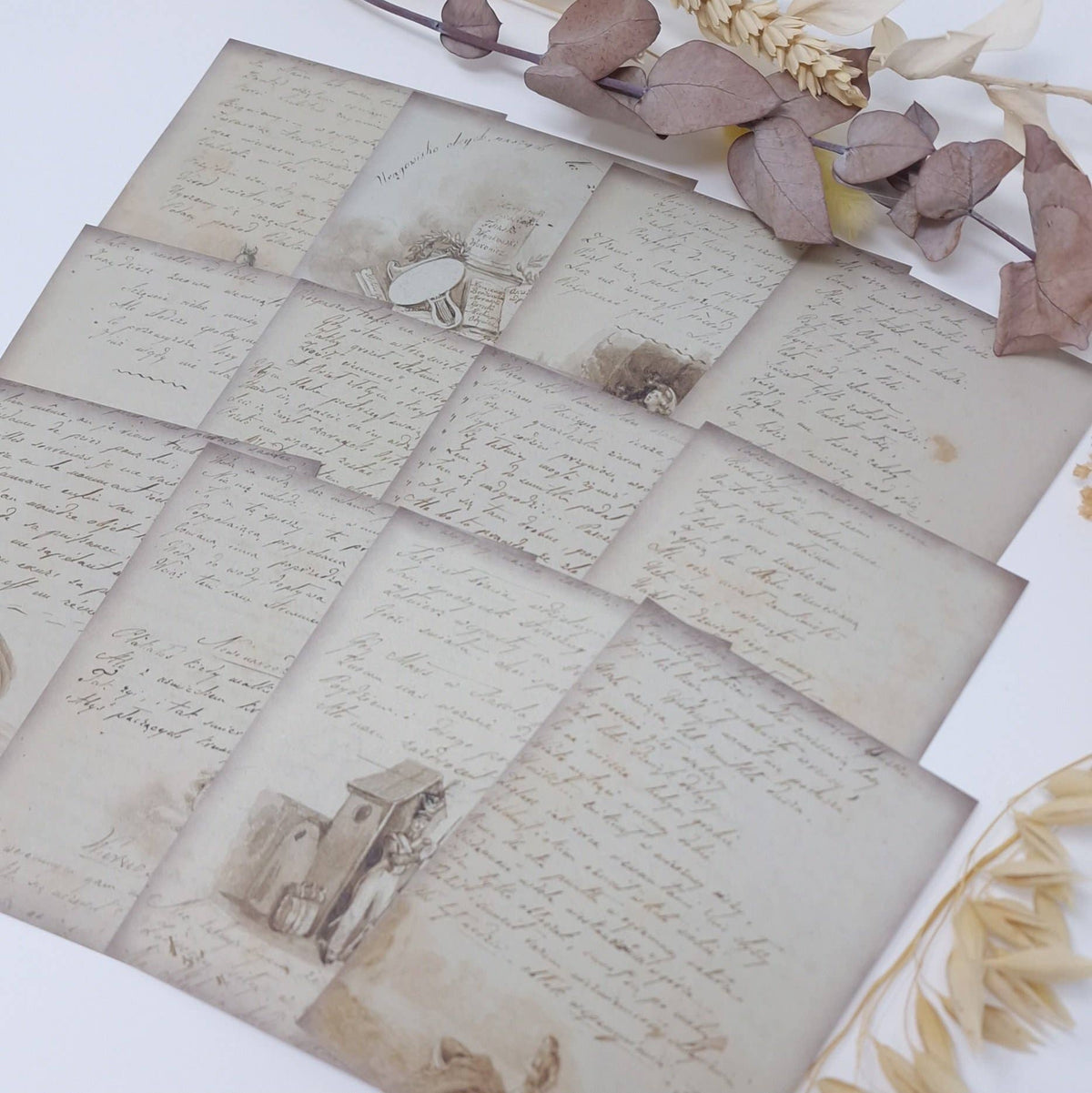Old diary ephemera paper | 7,4 x 10,5 cm | 3×8 designs