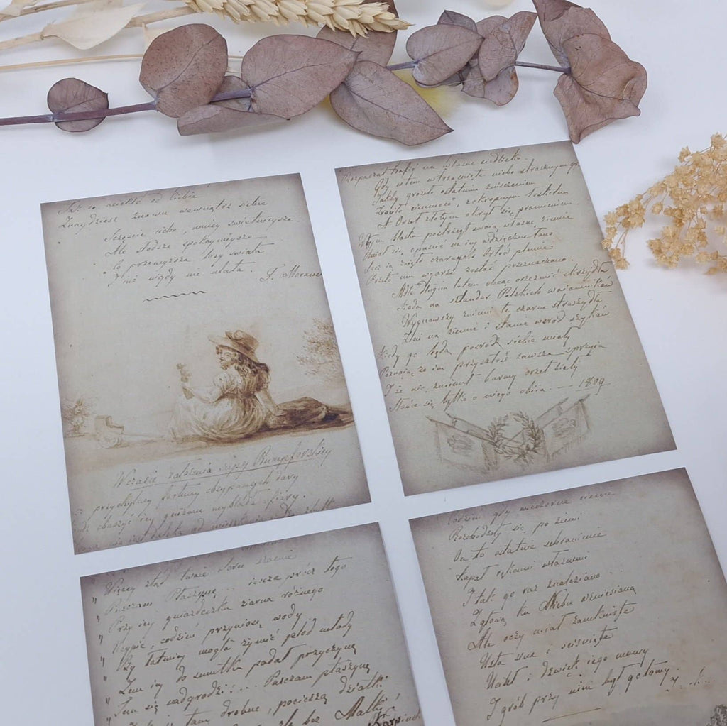 Old diary ephemera paper | 7,4 x 10,5 cm | 3×8 designs