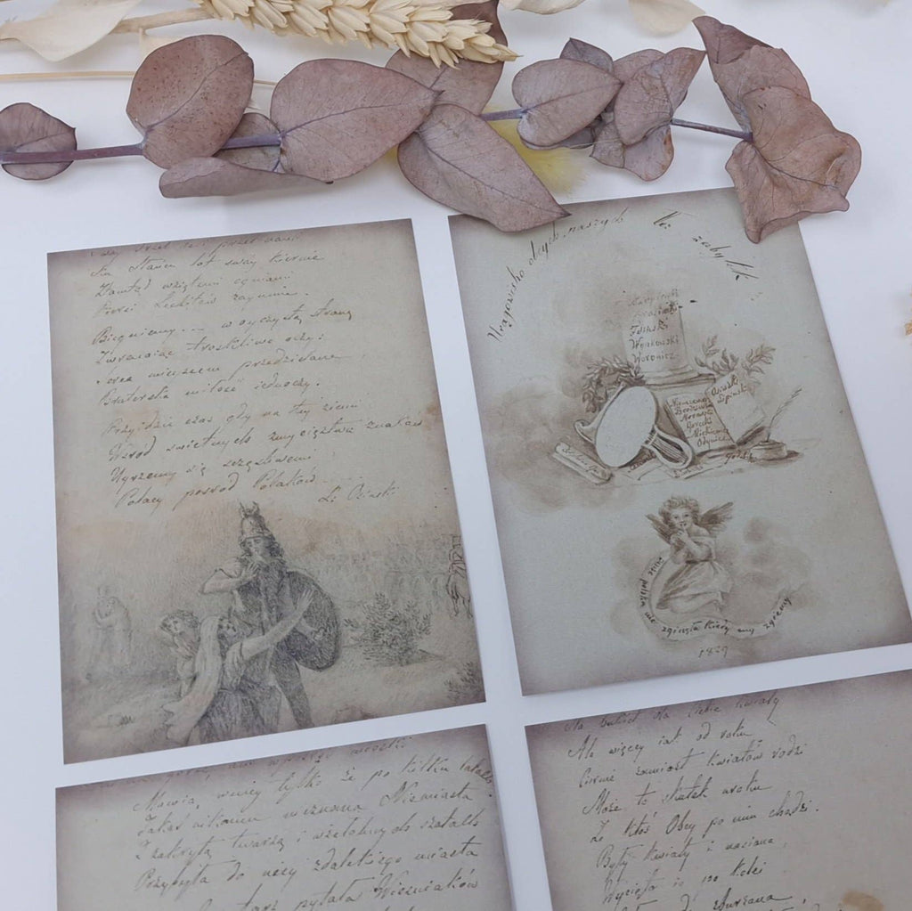 Old diary ephemera paper | 7,4 x 10,5 cm | 3×8 designs