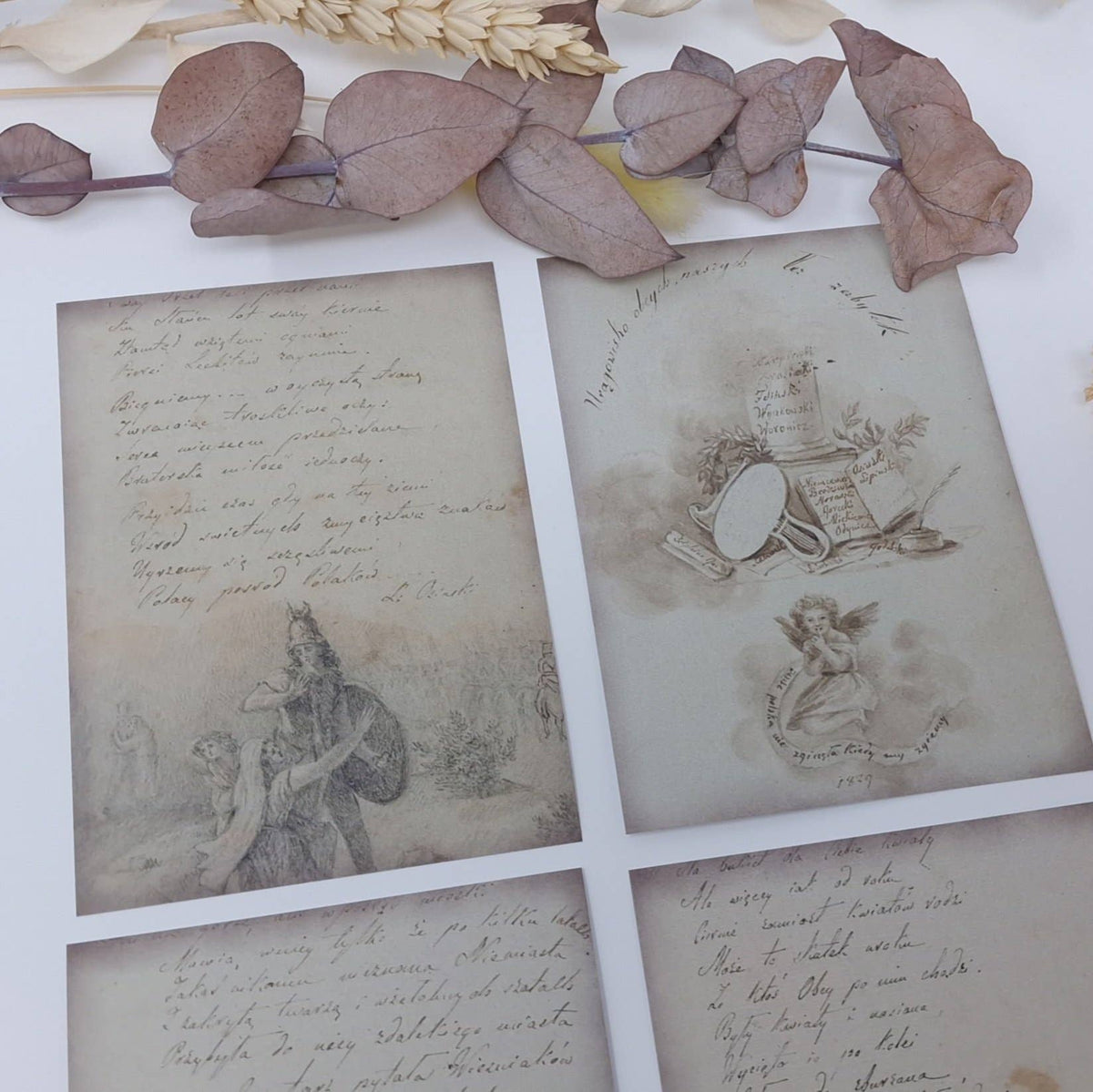 Old diary ephemera paper | 7,4 x 10,5 cm | 3×8 designs