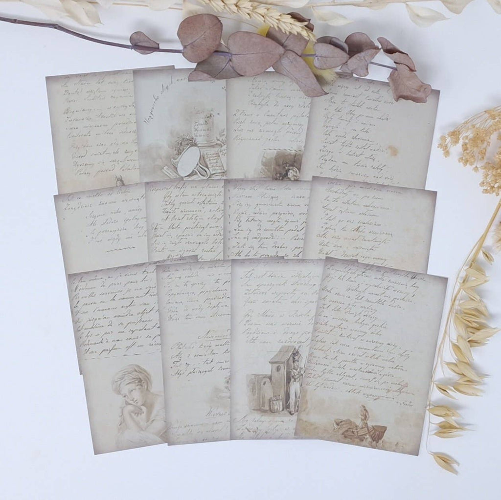 Old diary ephemera paper | 7,4 x 10,5 cm | 3×8 designs