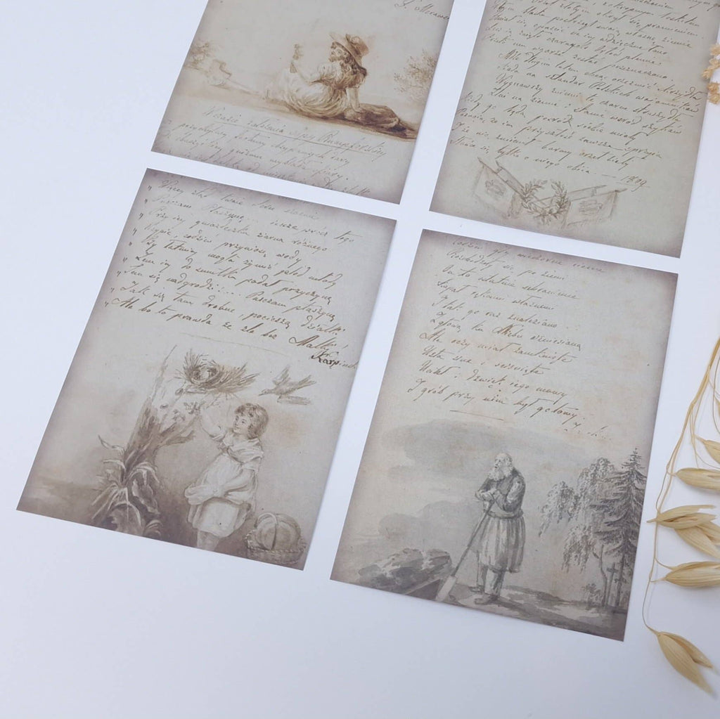 Old diary ephemera paper | 7,4 x 10,5 cm | 3×8 designs