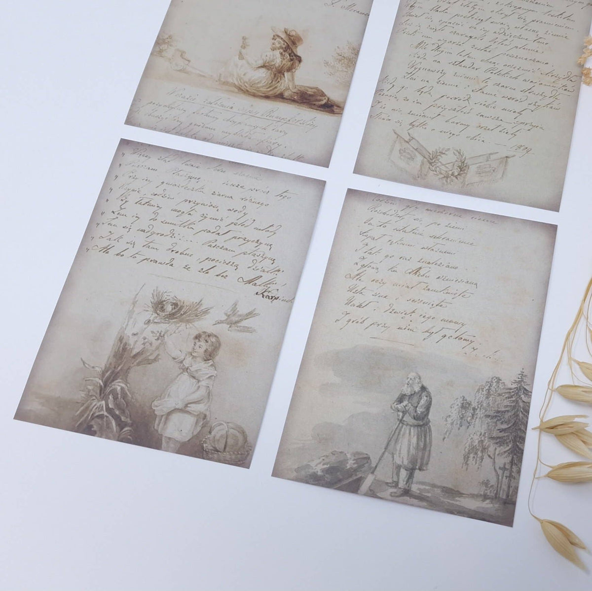 Old diary ephemera paper | 7,4 x 10,5 cm | 3×8 designs