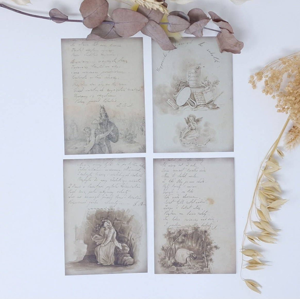 Old diary ephemera paper | 7,4 x 10,5 cm | 3×8 designs