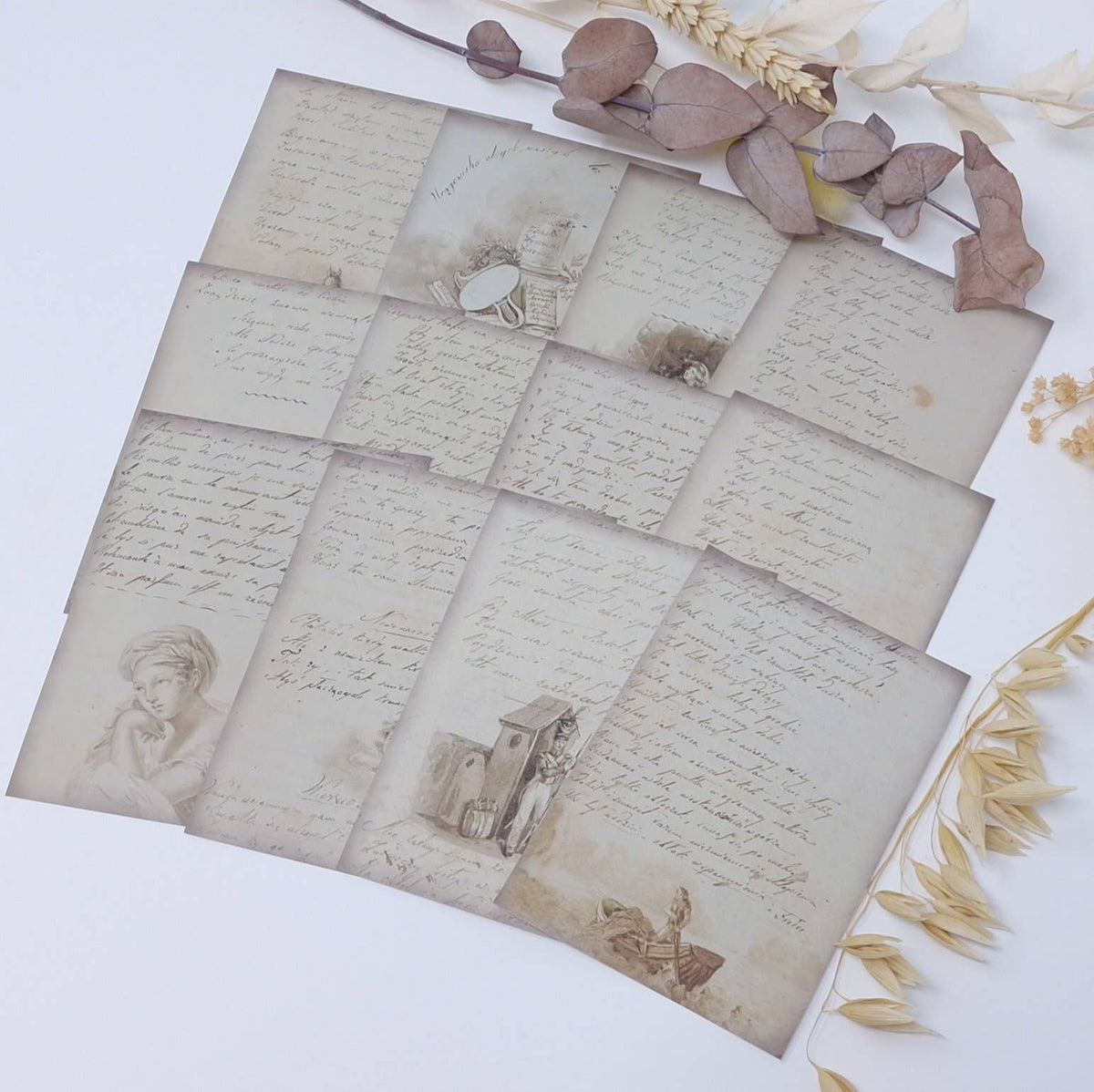 Old diary ephemera paper | 7,4 x 10,5 cm | 3×8 designs