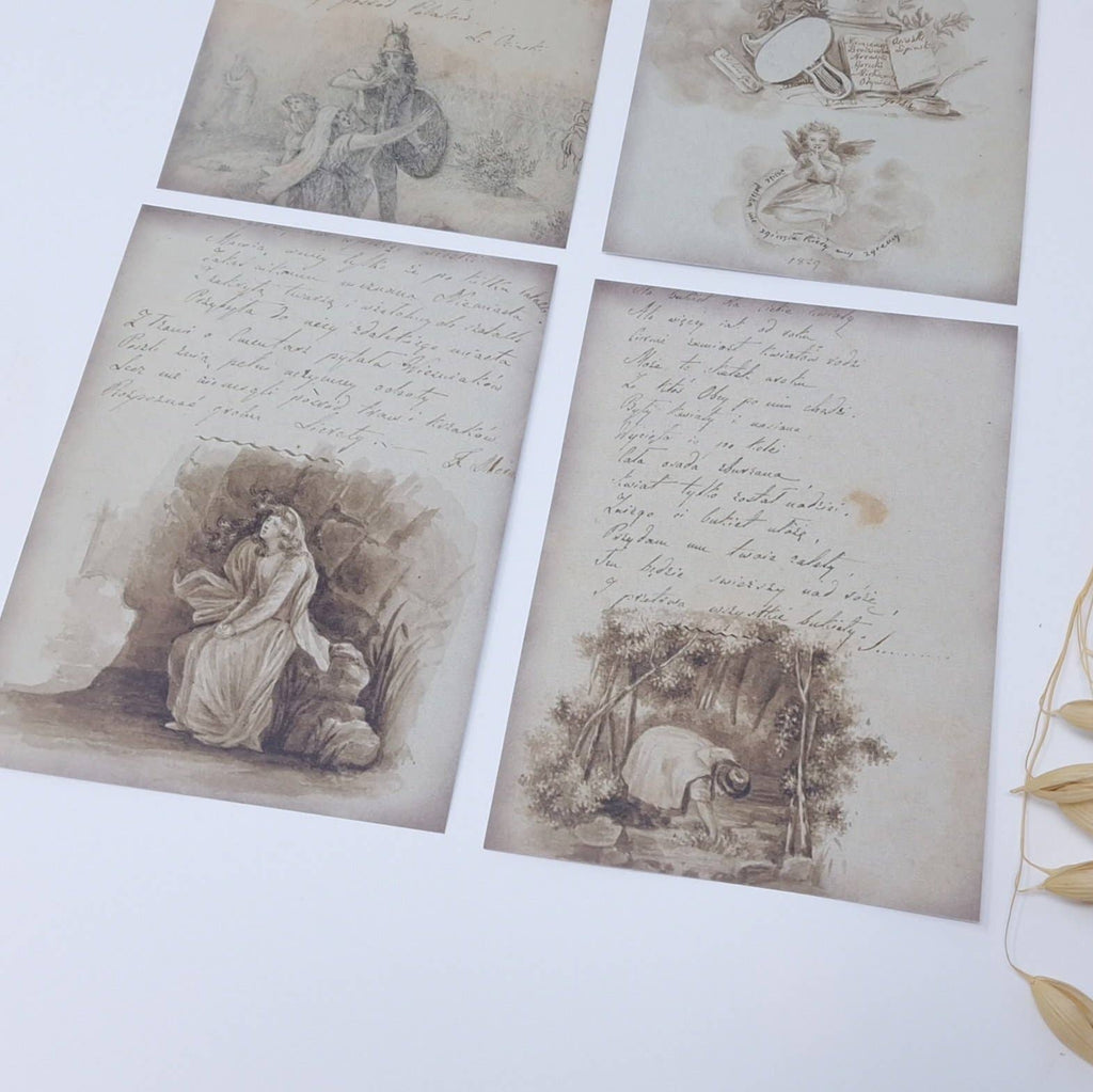 Old diary ephemera paper | 7,4 x 10,5 cm | 3×8 designs
